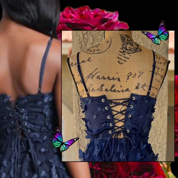 Lulus Time to Fly Navy Blue 3D Butterfly Lace-Up Midi Dress Size XL - Picture 4 of 12